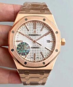 Audemars Piguet Royal Oak 15450 Rose Gold JF Factory V5 Silver Dial Replica Watch - UK Replica