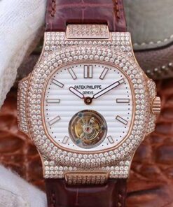 Patek Philippe Nautilus Jumbo 5711 Rose Gold Tourbillon 2018 R8 Factory White Dial Replica Watch - UK Replica