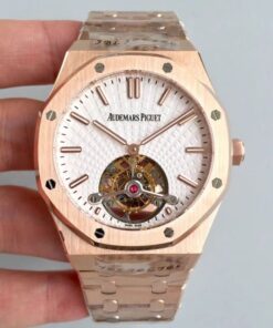 Audemars Piguet Royal Oak Rose Gold Tourbillon Extra Thin 26522 R8 Factory White Dial Replica Watch - UK Replica