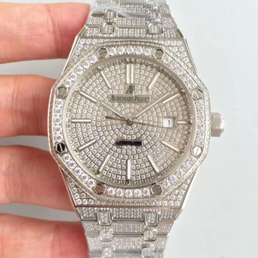 Audemars Piguet Royal Oak 15400.OR Full Diamond White Dial Replica Watch - UK Replica