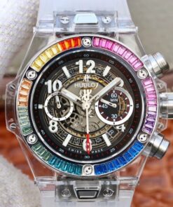 Hublot Big Bang Unico 411.JX.4802.RT Colorful Diamonds Bezel Skeleton Dial Replica Watch - UK Replica