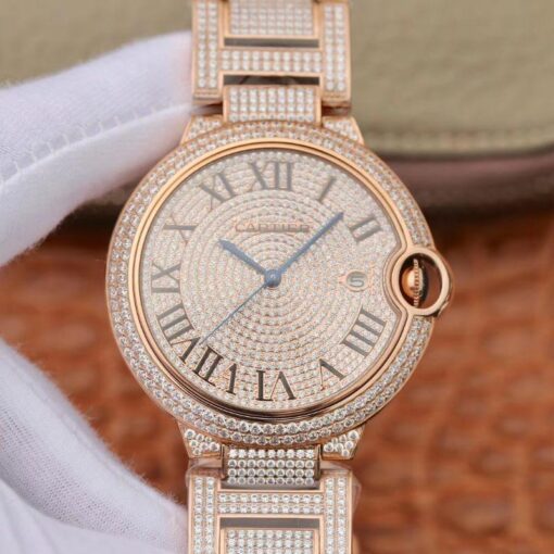 Ballon Bleu De Cartier W69006Z2 42mm TW Factory Rose Gold Diamonds Dial Replica Watch - UK Replica