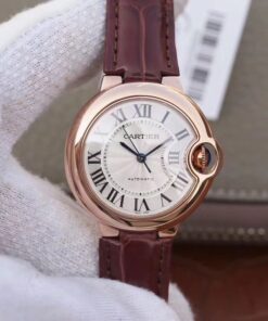 Ballon Bleu De Cartier Ladies 33mm V6 Factory 18K Rose Gold Case White Dial Replica Watch - UK Replica