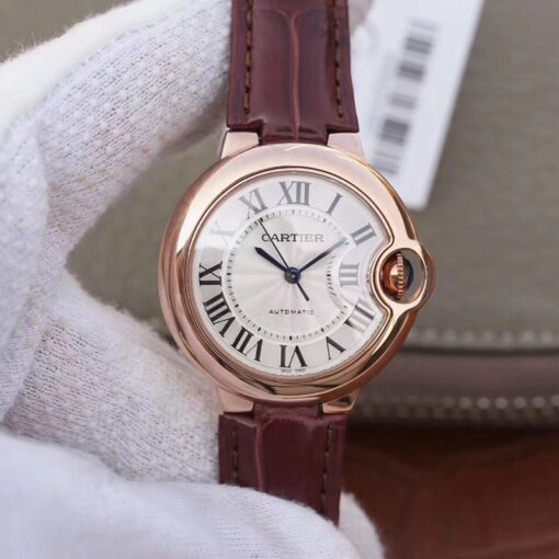 Ballon Bleu De Cartier Ladies 33mm V6 Factory 18K Rose Gold Case White Dial Replica Watch - UK Replica