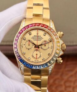 Rolex Daytona Cosmograph Rainbow 116598RBOW BL Factory Gold Dial Replica Watch - UK Replica