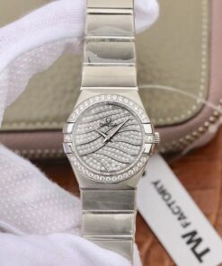 Omega Constellation Quartz Ladies 27mm TW Factory White Gold Diamond Dial Replica Watch - UK Replica