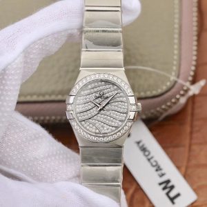 Omega Constellation Quartz Ladies 27mm TW Factory White Gold Diamond Dial Replica Watch - UK Replica