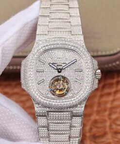 Patek Philippe Nautilus Jumbo 5711 Tourbillon R8 Factory 18K White Gold Diamond Dial Replica Watch - UK Replica