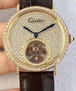 Cartier Rotonde Tourbillon Diamonds Dial Replica Watch - UK Replica