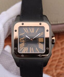 Cartier De Santos 100th Anniversary W2020009 RB Factory 18K Rose Gold Black Dial Replica Watch - UK Replica