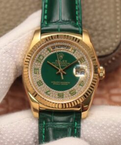 Replica Rolex Day-Date 36mm Green Enamel Diamond Gypsophila Gold dial watch