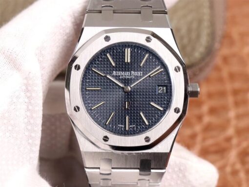 XF FACTORY AUDEMARS PIGUET ROYAL OAK “JUMBO” EXTRA-THIN 15202ST.OO.1240ST.01 STAINLLESS STEEL CUFFLINKS BLACK “TAPISSERIE” PATTERN Replica Watch