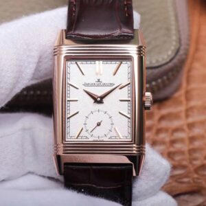 Jaeger LeCoultre Reverso Tribute double-sided double time zone flip MG Factory Rose Gold White Dial Replica Watch