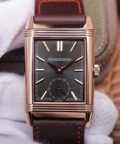 Jaeger LeCoultre Reverso Tribute Double-sided Double Time Zone Flip MG Factory Rose Gold Black Dial Replica Watch