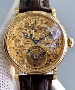 Replica Patek Philippe Tourbillon Yellow Gold Skeleton Dial