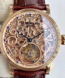 Patek Philippe Tourbillon Rose Gold Skeleton Dial Replica Watch