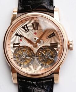 Roger Dubuis Hommage RDDBHO0562 Double Flying tourbillon JB Factory Rose Gold Dial Replica Watch