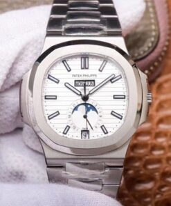 PF Factory Patek Philippe Nautilus 5726/1A-010 Moonphase Silver White Dial Replica Watch