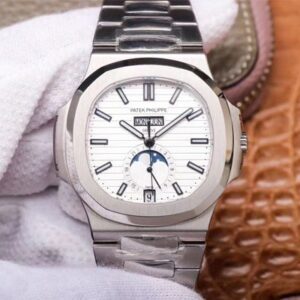 PF Factory Patek Philippe Nautilus 5726/1A-010 Moonphase Silver White Dial Replica Watch