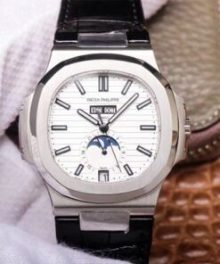 PF Factory Patek Philippe Nautilus 5726/1A-010 Moonphase Black Leather Strap Replica Watch