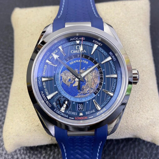 Replica VS Factory Omega Seamaster Aqua Terra GMT Worldtimer 220.12.43.22.03.001 Blue Dial - Buy Replica Watches