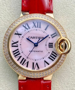 Replica 3K Factory Ballon Bleu De Cartier 33MM WJBB0033 Red Strap - Buy Replica Watches