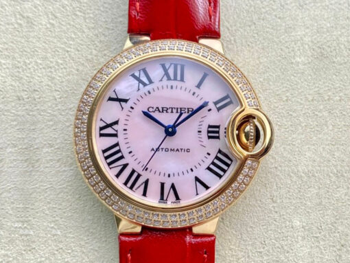 Replica 3K Factory Ballon Bleu De Cartier 33MM WJBB0033 Red Strap - Buy Replica Watches