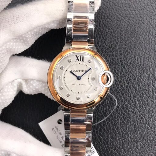 Replica V6 Factory Ballon Bleu De Cartier 28MM V8 Silver Dial Gold Strap - Buy Replica Watches