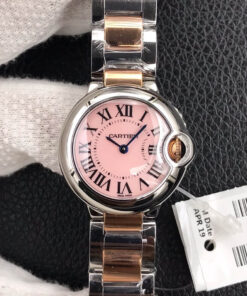 Replica V6 Factory Ballon Bleu De Cartier 28MM V8 Pink Dial Gold Strap - Buy Replica Watches