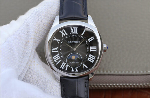 Replica Drive De Cartier Moonphase WGNM0009 Stainless Steel Black Dial - Buy Replica Watches