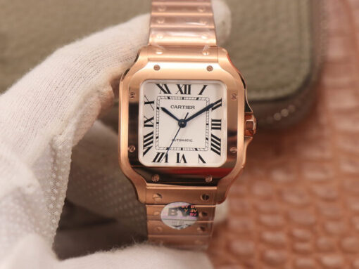 Replica BV Factory Cartier De Santos WSSA0010 18K Rose Gold White Dial - Buy Replica Watches