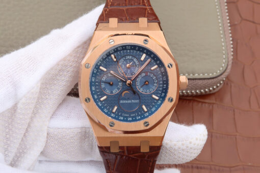 Replica JF Factory Audemars Piguet Royal Oak Perpetual Calendar 26574 Rose Gold Blue Dial - Buy Replica Watches
