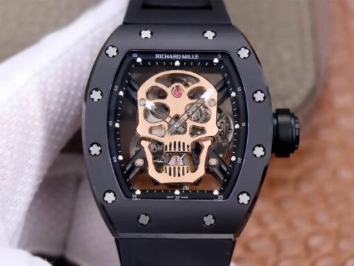 Replica JB Factory Richard Mille RM52-01 Tourbillon Rose Gold Skull Dial - Buy Replica Watches