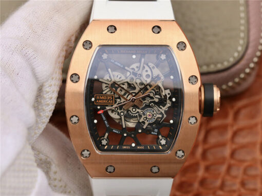 Replica KV Factory Richard Mille RM035 Americas Rose Gold White Strap - Buy Replica Watches