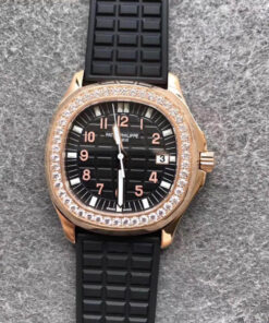 Replica PPF Factory Patek Philippe Aquanaut Diamond Rose Gold Black Dial - Buy Replica Watches