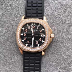 Replica PPF Factory Patek Philippe Aquanaut Diamond Rose Gold Black Dial - Buy Replica Watches