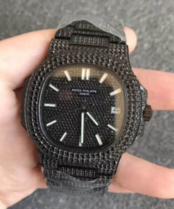 Replica PPF Factory Patek Philippe Nautilus 5719/10G-010 Full Diamond Black Dial - Buy Replica Watches