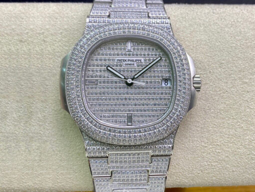 Replica PPF Factory Patek Philippe Nautilus 5719/10G-010 V4 Silver Diamond - Buy Replica Watches