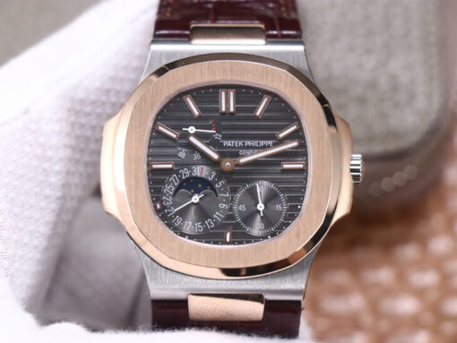 Replica PF Factory Patek Philippe Nautilus 5712GR-001 Rose Gold Leather Belt - Buy Replica Watches