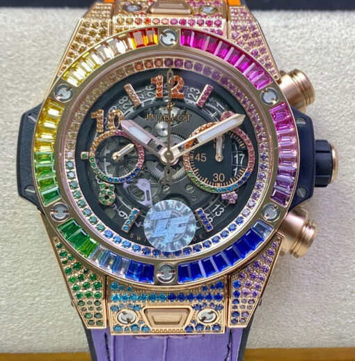 Replica ZF Factory Hublot BIG BANG Unico 411.OX.9910.LR.0999 Rainbow Rose Gold Case - Buy Replica Watches