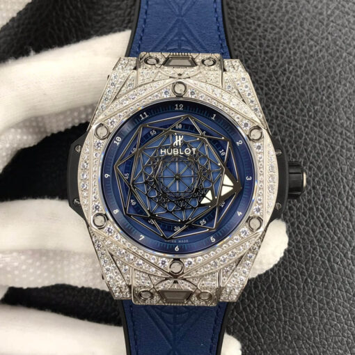 Replica WWF Factory Hublot Big Bang Full Diamond Blue Dial - Buy Replica Watches