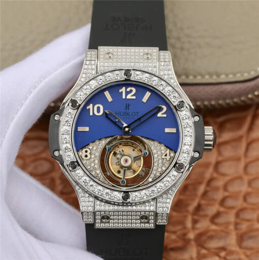 Replica Hublot Big Bang Tourbillon Diamond Blue Dial - Buy Replica Watches