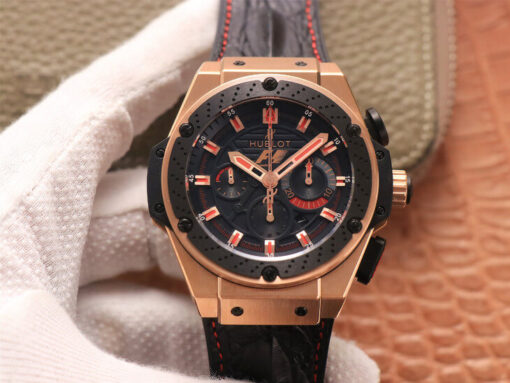 Replica V6 Factory Hublot King Power Ferrari F1 Black Dial Rose Gold - Buy Replica Watches