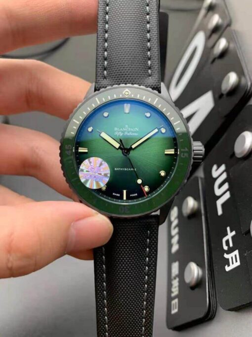 Replica GF Factory Blancpain Fifty Fathoms Bathyscaphe Mokkarran 5005 0153 NABA Green Dial - Buy Replica Watches