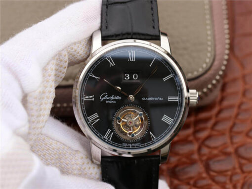 Replica R8 Factory Glashutte Senator Tourbillon 1-94-03-04-04-04 V3 Black Leather Strap - Buy Replica Watches